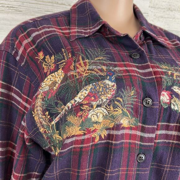 Vintage Cambridge Dry Goods Embroidered Plaid Flannel Button Up Women’s Medium - Picture 1 of 9